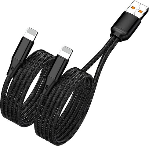 كابل شحن USB متعدد الفاصل IP بطول 4 أقدام، سلك نايلون لكابل شحن i-Phone متعدد 2 في 1، USB A إلى منفذ i-Phone مزدوج لهاتف Apple Phone 14/13/12/11 Pro Max/XS Max/XR/X/8، آيباد برو، أسود (للشحن فقط) in Kuwait