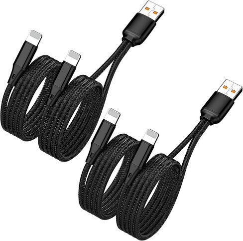 كابل شحن USB متعدد الفاصل IP بطول 4 أقدام، سلك نايلون لكابل شحن i-Phone متعدد 2 في 1، USB A إلى منفذ i-Phone مزدوج لهاتف Apple Phone 14/13/12/11 Pro Max/XS Max/XR/X/8، آيباد برو، أسود (للشحن فقط) in Saudi Arabia