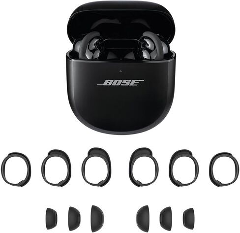 سماعات أذن Bose QuietComfort Ultra True اللاسلكية بتقنية البلوتوث وخاصية إلغاء الضوضاء القابلة للتعديل، صوت مكاني، ما يصل إلى 6 ساعات من وقت التشغيل، حزمة سوداء مع مجموعة أدوات مناسبة in Kuwait