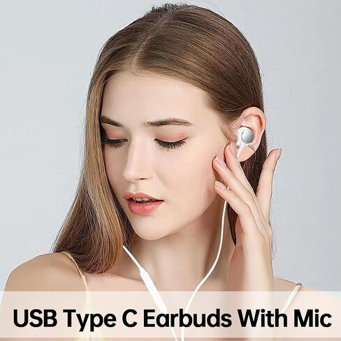 سماعات أذن USB C داخل الأذن من النوع C سماعات أذن سلكية مع ميكروفون صوت ستيريو هاي فاي وإلغاء الضوضاء متوافقة مع معظم واجهة سماعات الهواتف الذكية، أبيض in Saudi Arabia