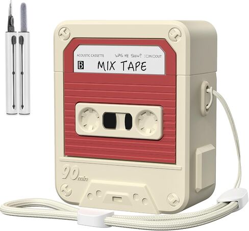 KOREDA Compatible with AirPods Case Cover with Cleaner Kit, Funny Cassette Tape Design Case for AirPod 1st/2nd Generation Charging Case, Cute Cartoon Silicone Protective Case for Apple AirPods in Saudi Arabia
