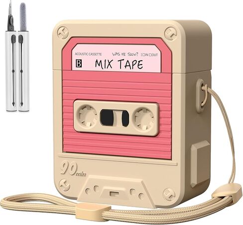 KOREDA Compatible with AirPods Case Cover with Cleaner Kit, Funny Cassette Tape Design Case for AirPod 1st/2nd Generation Charging Case, Cute Cartoon Silicone Protective Case for Apple AirPods in Kuwait