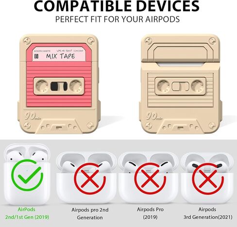 KOREDA Compatible with AirPods Case Cover with Cleaner Kit, Funny Cassette Tape Design Case for AirPod 1st/2nd Generation Charging Case, Cute Cartoon Silicone Protective Case for Apple AirPods in Kuwait