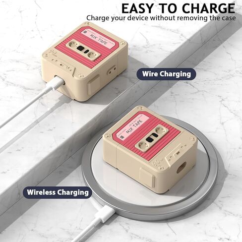 KOREDA Compatible with AirPods Case Cover with Cleaner Kit, Funny Cassette Tape Design Case for AirPod 1st/2nd Generation Charging Case, Cute Cartoon Silicone Protective Case for Apple AirPods in Kuwait