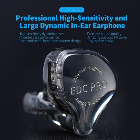 سماعات رأس KZ EDC Pro داخل الأذن، سماعات أذن سلكية HiFi Stereo IEM Dynamic Driver مع كابل قابل للفصل، سماعات أذن عازلة للضوضاء العميقة للمطربين والموسيقيين عشاق الصوت (OFC، Nomic) in Saudi Arabia
