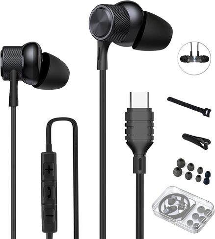 سماعات رأس USB C سلكية داخل الأذن، سماعات أذن من النوع C، سماعات أذن سلكية USB-C عميق باس لهاتف iPhone 15 Pro Max iPad Air Plus Samsung Galaxy A53 A54 S21 S22 S23 Ultra OnePlus 10 Google Pixel7 (أحمر) in Kuwait