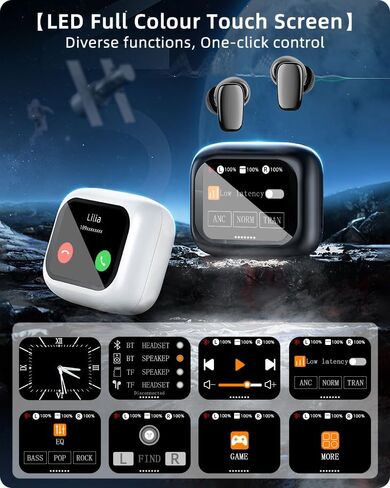 sunshot Bluetooth Earphones 5.4 Touch Smart Screen ENC Call Noise Earplugs,ANC Noise Cancellation HiFi Earphone 68H Playtime Multifunctional Audio Earphones (White). in Saudi Arabia
