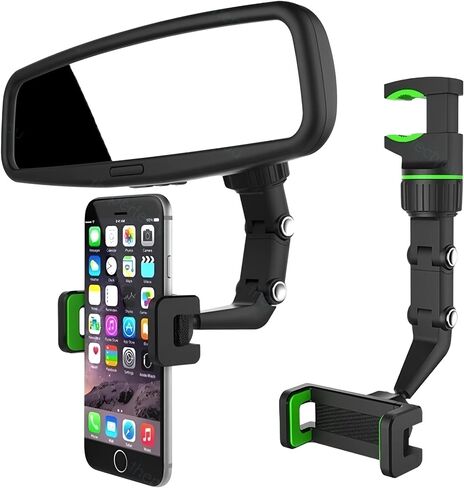 JacobsParts Rearview Mirror Phone Holder for Car, Rotatable and Retractable Phone Holder Mount for iPhone and Samsung - Universally Compatible with All Android Phones, Gray in Saudi Arabia