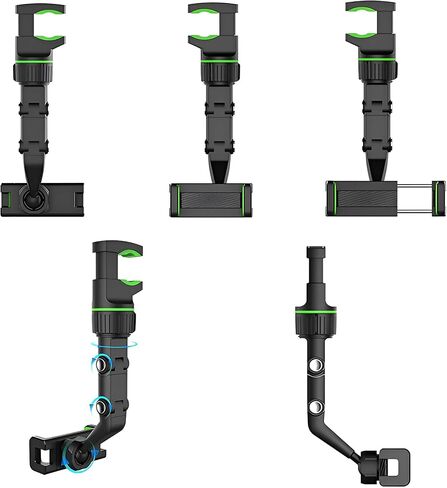 JacobsParts Rearview Mirror Phone Holder for Car, Rotatable and Retractable Phone Holder Mount for iPhone and Samsung - Universally Compatible with All Android Phones, Gray in Saudi Arabia