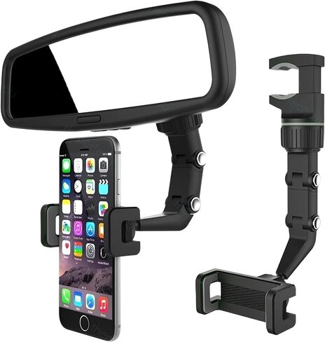 JacobsParts Rearview Mirror Phone Holder for Car, Rotatable and Retractable Phone Holder Mount for iPhone and Samsung - Universally Compatible with All Android Phones, Gray in Saudi Arabia