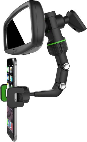 JacobsParts Rearview Mirror Phone Holder for Car, Rotatable and Retractable Phone Holder Mount for iPhone and Samsung - Universally Compatible with All Android Phones, Gray in Saudi Arabia