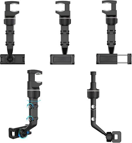 JacobsParts Rearview Mirror Phone Holder for Car, Rotatable and Retractable Phone Holder Mount for iPhone and Samsung - Universally Compatible with All Android Phones, Gray in Saudi Arabia