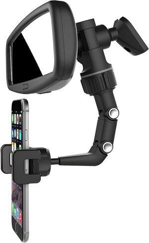 JacobsParts Rearview Mirror Phone Holder for Car, Rotatable and Retractable Phone Holder Mount for iPhone and Samsung - Universally Compatible with All Android Phones, Gray in Saudi Arabia