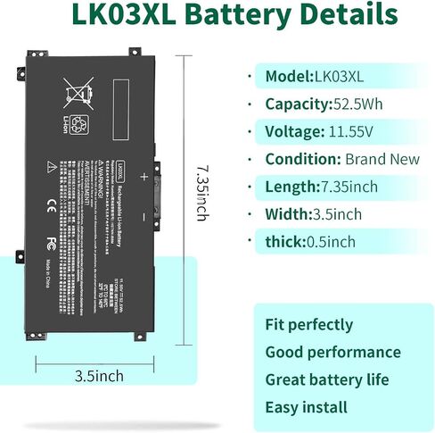 LK03XL L09281-855 Battery Replacement for HP Envy X360 15m-cn0xxx 15-cn0xxx 15-cn1xxx 15m-cn0012dx 15m-bp1xx 15m-bq121dx 15-cp0xxx 15-cr0xxx 17m-ce0013dx 17m-ae111dx 17m-bw0013dx 17T-CE100 LK03052XL in Saudi Arabia