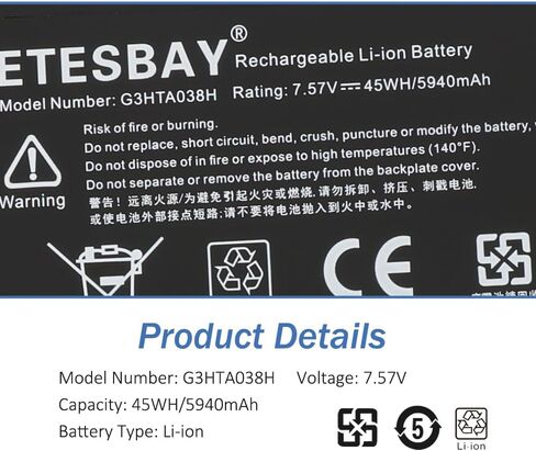 G3HTA038H Laptop Battery Replacement for Microsoft Surface Pro 5th Model 1796/2017 Surface Pro 6 Model 1807/1809/1796/2018 Core i5 i7 m3 FJU-00001 FKG-00001 FKJ-00001 Series DYNM02 with Tools in Saudi Arabia