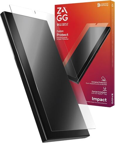 واقي شاشة ZAGG InvisibleShield Fusion لهاتف Samsung Galaxy S24 Ultra - حماية هجينة مرنة، بوليمر غير قابل للكسر، وضوح عالي الوضوح، صديق للبيئة، متوافق مع التكنولوجيا الحيوية in Saudi Arabia