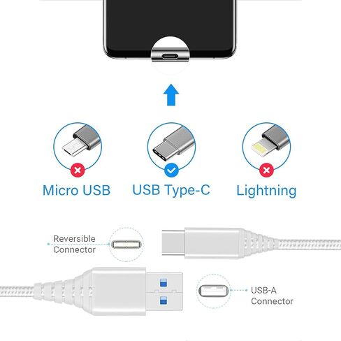 كابل شحن USB طويل من النوع C بطول 10 أقدام مكون من 3 قطع لهاتف Samsung Galaxy A53 5G/A23 A33 A54/A52 A52S/A42 A32/A51 A71 A12 A13 A14 A21 A20 A11 A10E A03S A02S A04S، REVVL 6 5G/6 Pro 5G، 3A شحن سريع in Kuwait