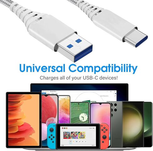 كابل شحن USB طويل من النوع C بطول 10 أقدام مكون من 3 قطع لهاتف Samsung Galaxy A53 5G/A23 A33 A54/A52 A52S/A42 A32/A51 A71 A12 A13 A14 A21 A20 A11 A10E A03S A02S A04S، REVVL 6 5G/6 Pro 5G، 3A شحن سريع in Kuwait