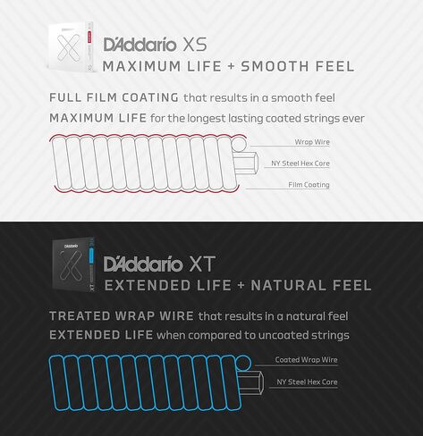 D'Addario Guitar Strings - XS Phosphor Bronze Coated Acoustic Guitar Strings - XSAPB12554 - Maximum Life with Smooth Feel & Exceptional Tone - For 6 String Guitars - 12.5-54, Light Plus in Kuwait