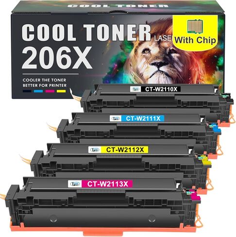 خراطيش حبر 206X 206A 4 عبوات M283cdw عالية الإنتاجية مجموعة بديلة متوافقة لحبر الطابعة HP 206X 206A Color Pro MFP M283fdw M255dw M283 M255 (مع رقاقة) (أسود سماوي أصفر أرجواني، 4 عبوات) in Kuwait