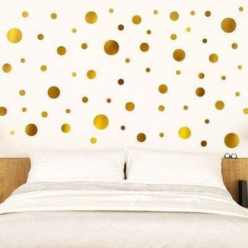 Assorted Sizes 268 PCS Removable Matte Gold Polka Dot Mix Wall Decals for Kids Room Decoration +"Dots, Polka"+"Stickers"+"Easy to Peel Easy to Stick" + Metallic Vinyl Decor by BUGYBAGY (Gold) in Saudi Arabia