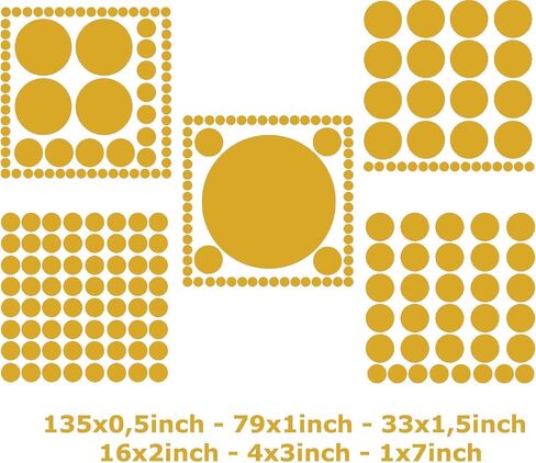Assorted Sizes 268 PCS Removable Matte Gold Polka Dot Mix Wall Decals for Kids Room Decoration +"Dots, Polka"+"Stickers"+"Easy to Peel Easy to Stick" + Metallic Vinyl Decor by BUGYBAGY (Gold) in Saudi Arabia