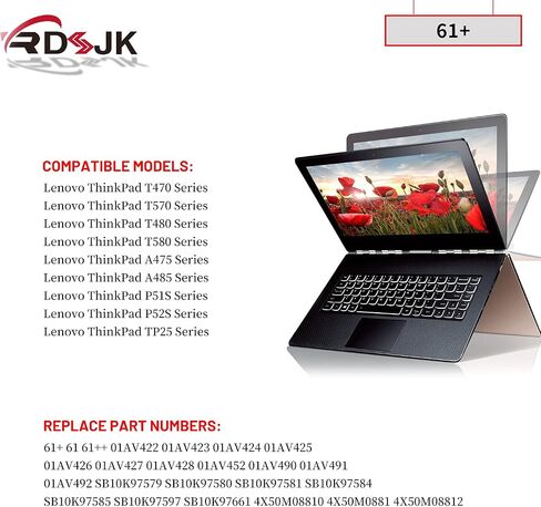 01AV425 01AV426 01AV490 01AV491 01AV492 بطارية كمبيوتر محمول لينوفو ثينك باد T470 T570 T480 T580 P51S P52S A475 A485 TP25 سلسلة 61 + 4X50M0881 SB10K97582 SB10K97583 SB10K97585 61 01AV427 61++ 10.8 فولت 48 وات في الساعة in Saudi Arabia