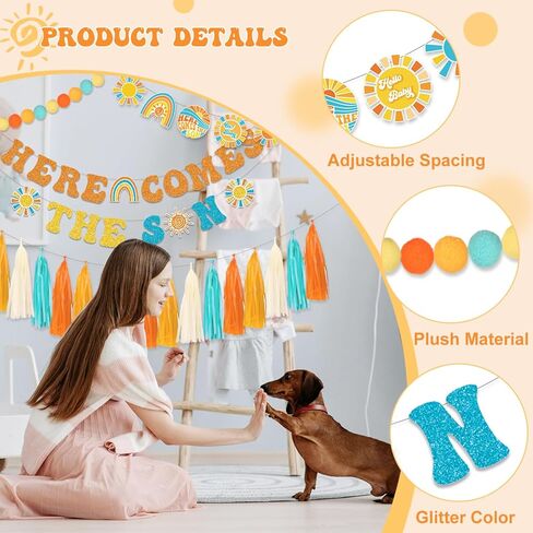 Daisy Garland for Decoration, Groovy Boho Party Garland Decoration Include Daisy Garland Party Tassel Colorful Pom Pom Banner, Daisy Party Decorations Supplies in Saudi Arabia