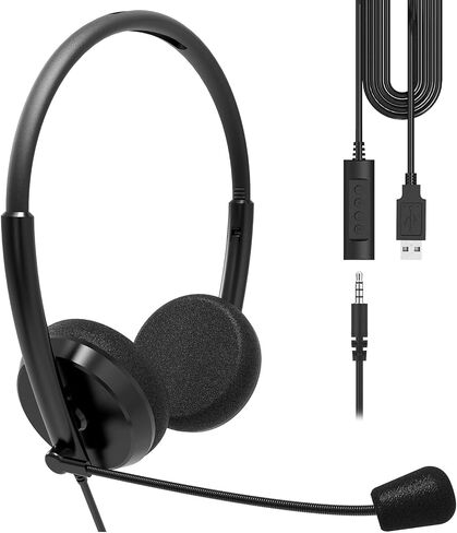 GEEKRIA USB Headset with Mic and Mute Option, Wired Headphone for PC, Laptop, Tablet, Computer Headset with Noise Cancelling Microphone, All Day Comfort for Meetings, Call Center, School (Red) in Saudi Arabia