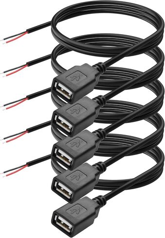 YAODHAOD USB A Female 2 Pin Bare Wire, 22AWG 5V 3A USB 2.0 Female Plug to Bare Wire Open End Extension Cable,for USB Equipment Installed or Replace Repair DIY Cable (5pcs) (USB A 2.0 Female 2 Pin) in Saudi Arabia