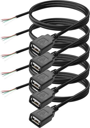 YAODHAOD USB A Female 2 Pin Bare Wire, 22AWG 5V 3A USB 2.0 Female Plug to Bare Wire Open End Extension Cable,for USB Equipment Installed or Replace Repair DIY Cable (5pcs) (USB A 2.0 Female 2 Pin) in Kuwait