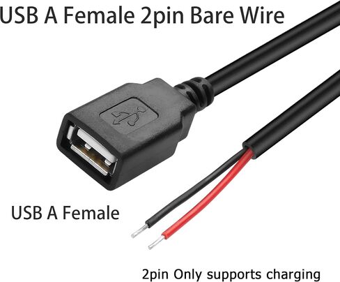 YAODHAOD USB A Female 2 Pin Bare Wire, 22AWG 5V 3A USB 2.0 Female Plug to Bare Wire Open End Extension Cable,for USB Equipment Installed or Replace Repair DIY Cable (5pcs) (USB A 2.0 Female 2 Pin) in Saudi Arabia