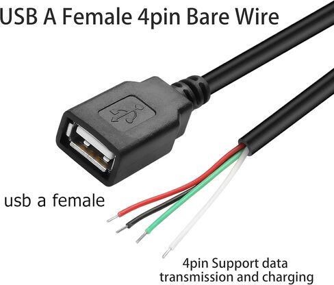 YAODHAOD USB A Female 2 Pin Bare Wire, 22AWG 5V 3A USB 2.0 Female Plug to Bare Wire Open End Extension Cable,for USB Equipment Installed or Replace Repair DIY Cable (5pcs) (USB A 2.0 Female 2 Pin) in Kuwait