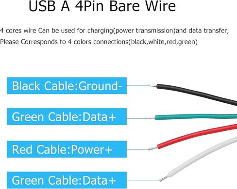 YAODHAOD USB A Female 2 Pin Bare Wire, 22AWG 5V 3A USB 2.0 Female Plug to Bare Wire Open End Extension Cable,for USB Equipment Installed or Replace Repair DIY Cable (5pcs) (USB A 2.0 Female 2 Pin) in Kuwait