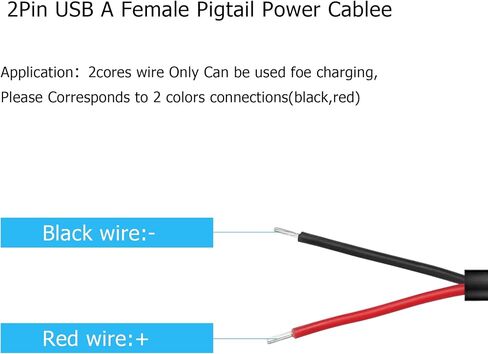 YAODHAOD USB A Female 2 Pin Bare Wire, 22AWG 5V 3A USB 2.0 Female Plug to Bare Wire Open End Extension Cable,for USB Equipment Installed or Replace Repair DIY Cable (5pcs) (USB A 2.0 Female 2 Pin) in Saudi Arabia