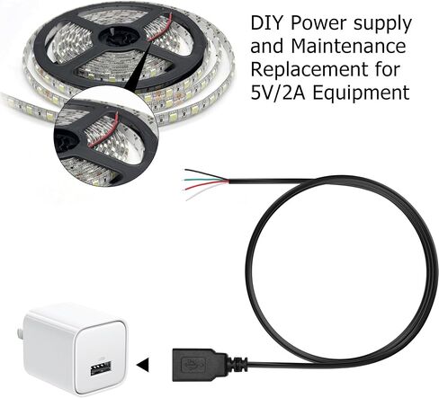 YAODHAOD USB A Female 2 Pin Bare Wire, 22AWG 5V 3A USB 2.0 Female Plug to Bare Wire Open End Extension Cable,for USB Equipment Installed or Replace Repair DIY Cable (5pcs) (USB A 2.0 Female 2 Pin) in Kuwait