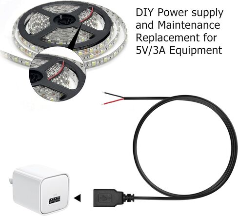 YAODHAOD USB A Female 2 Pin Bare Wire, 22AWG 5V 3A USB 2.0 Female Plug to Bare Wire Open End Extension Cable,for USB Equipment Installed or Replace Repair DIY Cable (5pcs) (USB A 2.0 Female 2 Pin) in Saudi Arabia