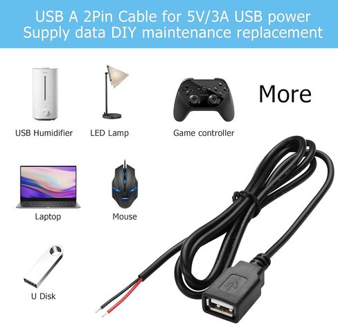 YAODHAOD USB A Female 2 Pin Bare Wire, 22AWG 5V 3A USB 2.0 Female Plug to Bare Wire Open End Extension Cable,for USB Equipment Installed or Replace Repair DIY Cable (5pcs) (USB A 2.0 Female 2 Pin) in Saudi Arabia