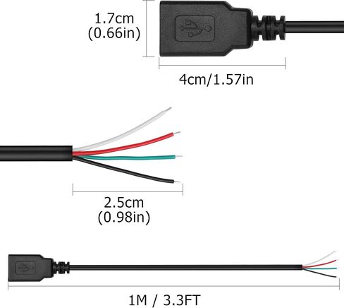 YAODHAOD USB A Female 2 Pin Bare Wire, 22AWG 5V 3A USB 2.0 Female Plug to Bare Wire Open End Extension Cable,for USB Equipment Installed or Replace Repair DIY Cable (5pcs) (USB A 2.0 Female 2 Pin) in Kuwait