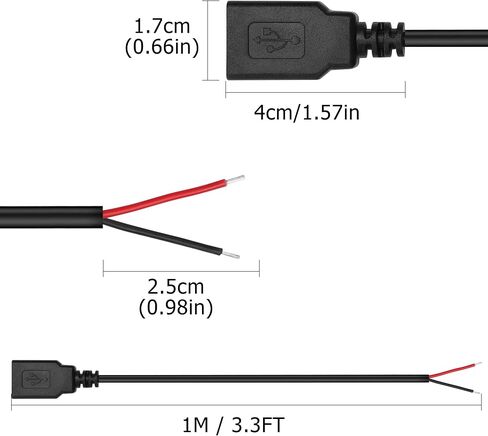 YAODHAOD USB A Female 2 Pin Bare Wire, 22AWG 5V 3A USB 2.0 Female Plug to Bare Wire Open End Extension Cable,for USB Equipment Installed or Replace Repair DIY Cable (5pcs) (USB A 2.0 Female 2 Pin) in Saudi Arabia