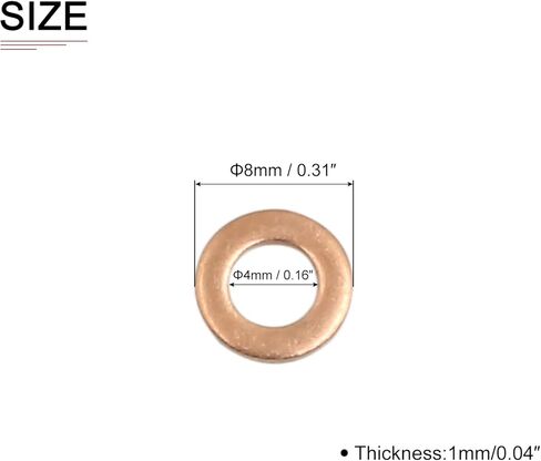 4mmx12mmx1mm(IDxODxT) Flat Copper Sealing Washers - 20Pack - Good for Industrial Machinery M4 Screws - Copper Flat Ring Gaskets in Kuwait