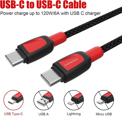 USB C to USB C Cable 120W 2-Pack, 6ft+10ft USB Type C Cable Fast Charging Compatible with iPhone 16 Pro max/15 Samsung S22 Ultra, MacBook Air/Pro iPad Mini 6/iPad Pro Pixel 6, Black&Red in Saudi Arabia