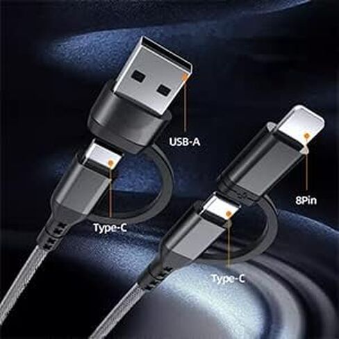 USB C Multi Fast Charging Cable PD 60W Nylon Braided Cord 4-in-1 3A USB/C to Type C/Phone Fast Sync Charger Adapter Compatible with Laptop/Tablet/Phone (3FT) in Saudi Arabia