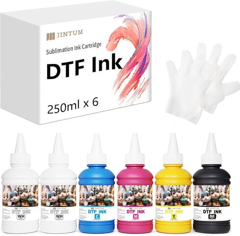 حبر DTF ممتاز 1500 مل - 250 مل 6 عبوات، إعادة تعبئة حبر طابعة DTF لطابعة نقل Epson DTF لطابعة Epson ET-8500، XP-15000، L1800، لطباعة فيلم نقل الحرارة DTF (2W+1B+1C+1M+1Y) in Kuwait