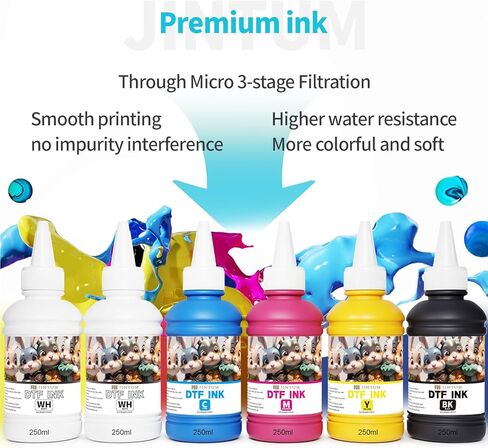 حبر DTF ممتاز 1500 مل - 250 مل 6 عبوات، إعادة تعبئة حبر طابعة DTF لطابعة نقل Epson DTF لطابعة Epson ET-8500، XP-15000، L1800، لطباعة فيلم نقل الحرارة DTF (2W+1B+1C+1M+1Y) in Kuwait