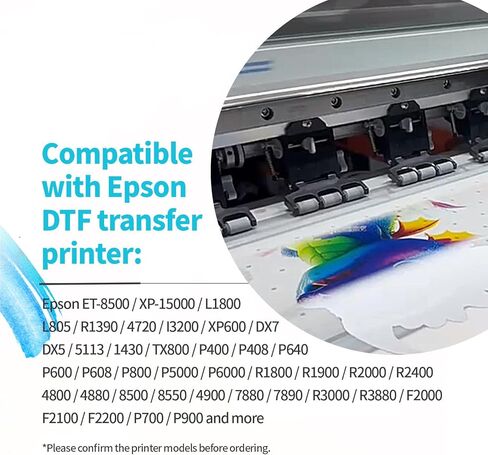 حبر DTF ممتاز 1500 مل - 250 مل 6 عبوات، إعادة تعبئة حبر طابعة DTF لطابعة نقل Epson DTF لطابعة Epson ET-8500، XP-15000، L1800، لطباعة فيلم نقل الحرارة DTF (2W+1B+1C+1M+1Y) in Kuwait