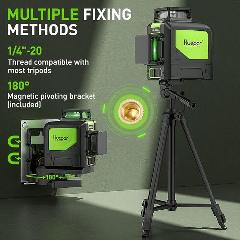 Huepar 901CG مستوى ليزر ذاتي التسوية، أداة ليزر متقاطعة بشعاع أخضر 360 درجة، محاذاة خط أفقي 360 درجة مع وضع النبض، قاعدة محورية مغناطيسية متضمنة in Saudi Arabia