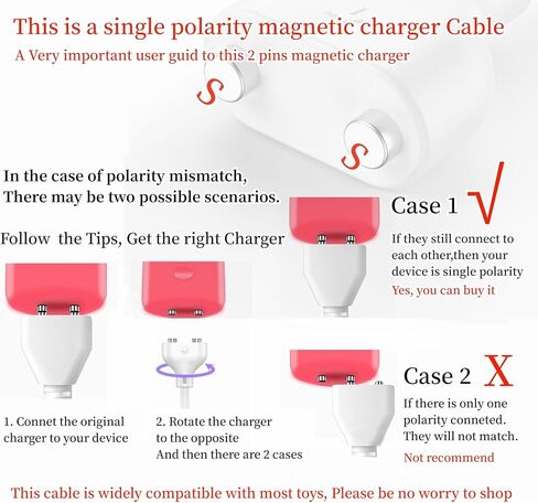 2 Prong Magnetic USB DC Charger Cable Replacement Charging Cord, 4mm-0.16'', 31.4Inch Long Charger for Toys/Facial Cleanser/Electric Toothbrush (4mm-0.16in) in Saudi Arabia