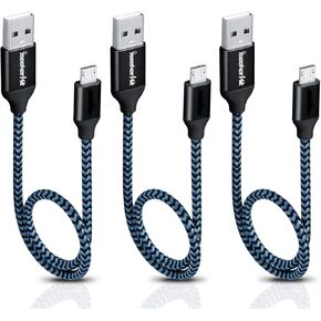 iSeekerKit Short Micro USB Cable 1Ft Nylon Braided Fast USB Charging Cord Compatible for External Battery Charger, Samsung, HTC, LG, Android and More [3 Pack] (Black)