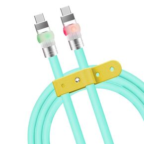 chubbycable Neon Chubby - كابل شحن سريع UFO نيون كابل شحن متين من السيليكون السميك للغاية LED يضيء سلك شاحن الهاتف، شفاف، من النوع C إلى النوع C، بطول 1.6 قدم